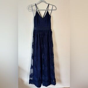 Maniju - Dark Navy Blue Lace Maxi Dress in Size Medium